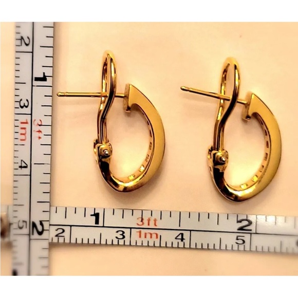 Authentic Tiffany & Co 18K Yellow Gold Diamond & Sapphire Huggie Earrings - Picture 9 of 10